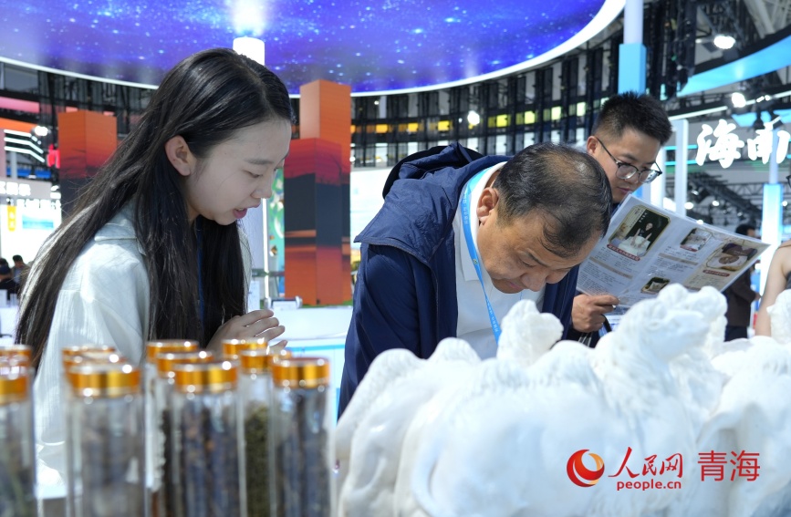 参展商介绍产品。人民网记者 甘海琼