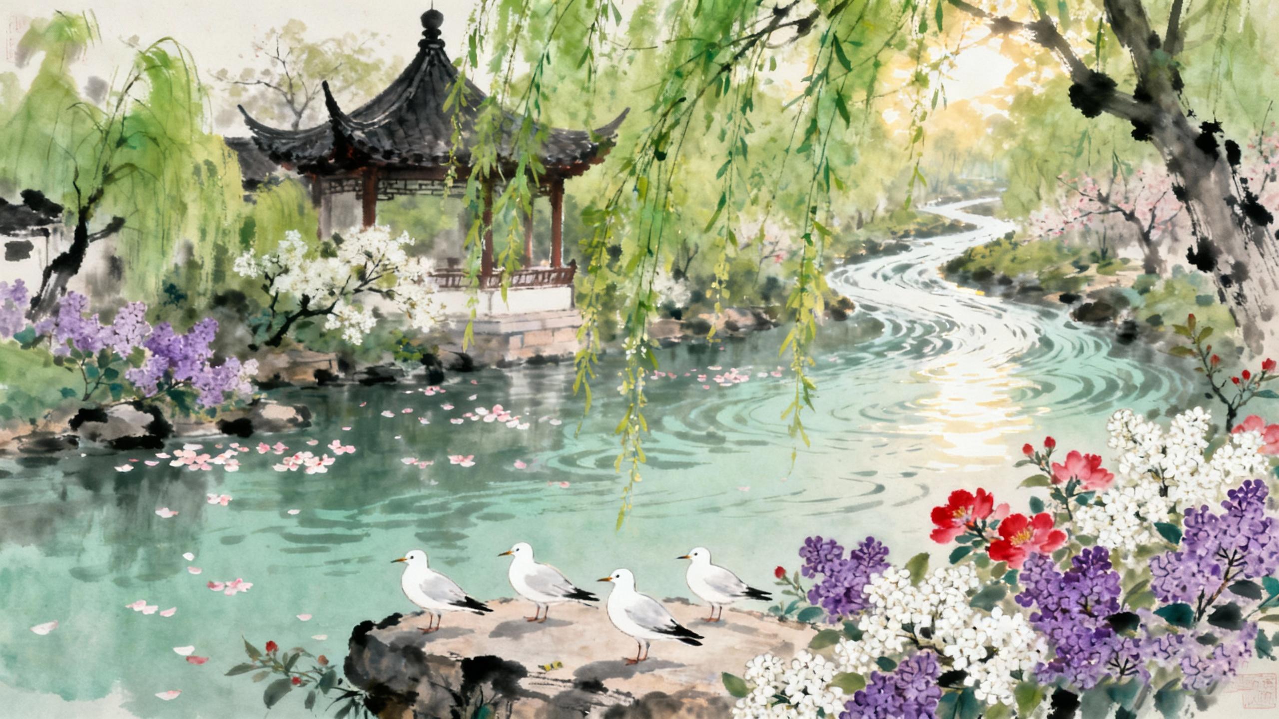 1508025418560055.jpg jimeng-2025-10-23-9083-中国传统水墨画风格,江南春日美景。远景是蜿蜒的春水,水面微波荡漾,花瓣随水流款款_.jpg