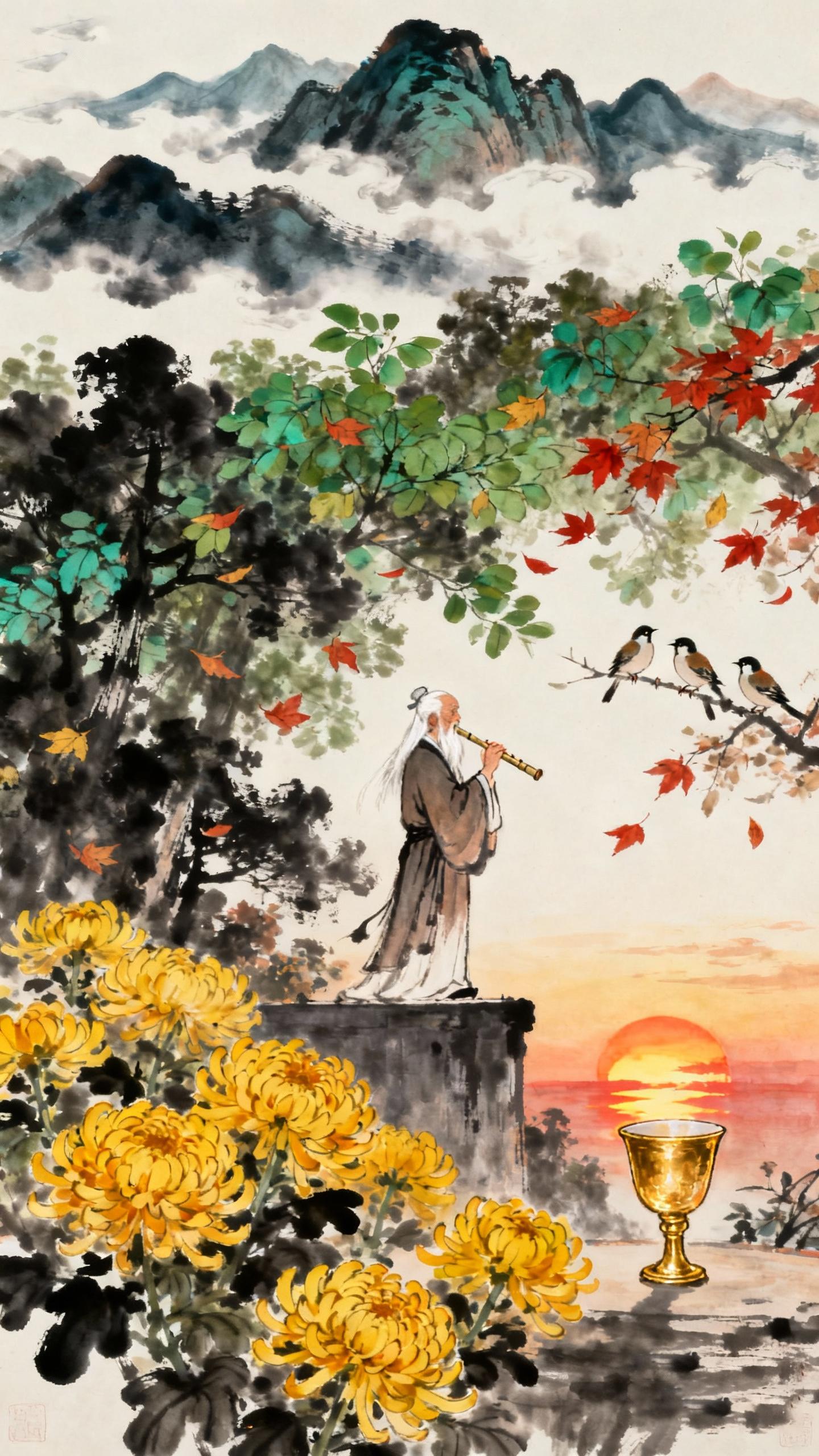 1453137210886662.jpg jimeng-2025-10-29-2877-竖版构图,从上到下层次分明。上方是连绵的青山,云雾缭绕其间,远山如黛,营造“望断_.jpg